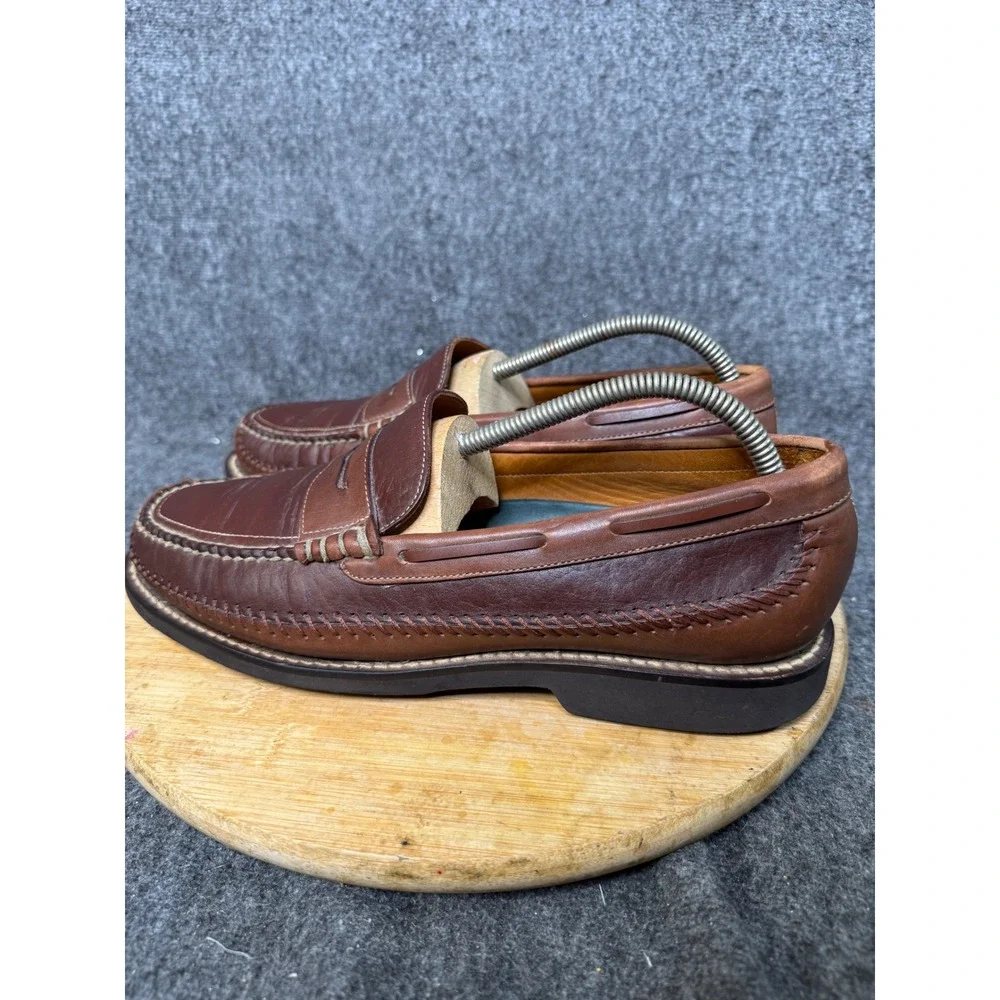 HS Trask Brown Bison Leather Penny Loafers Mens 10M Vibram Gumlite H1 173236